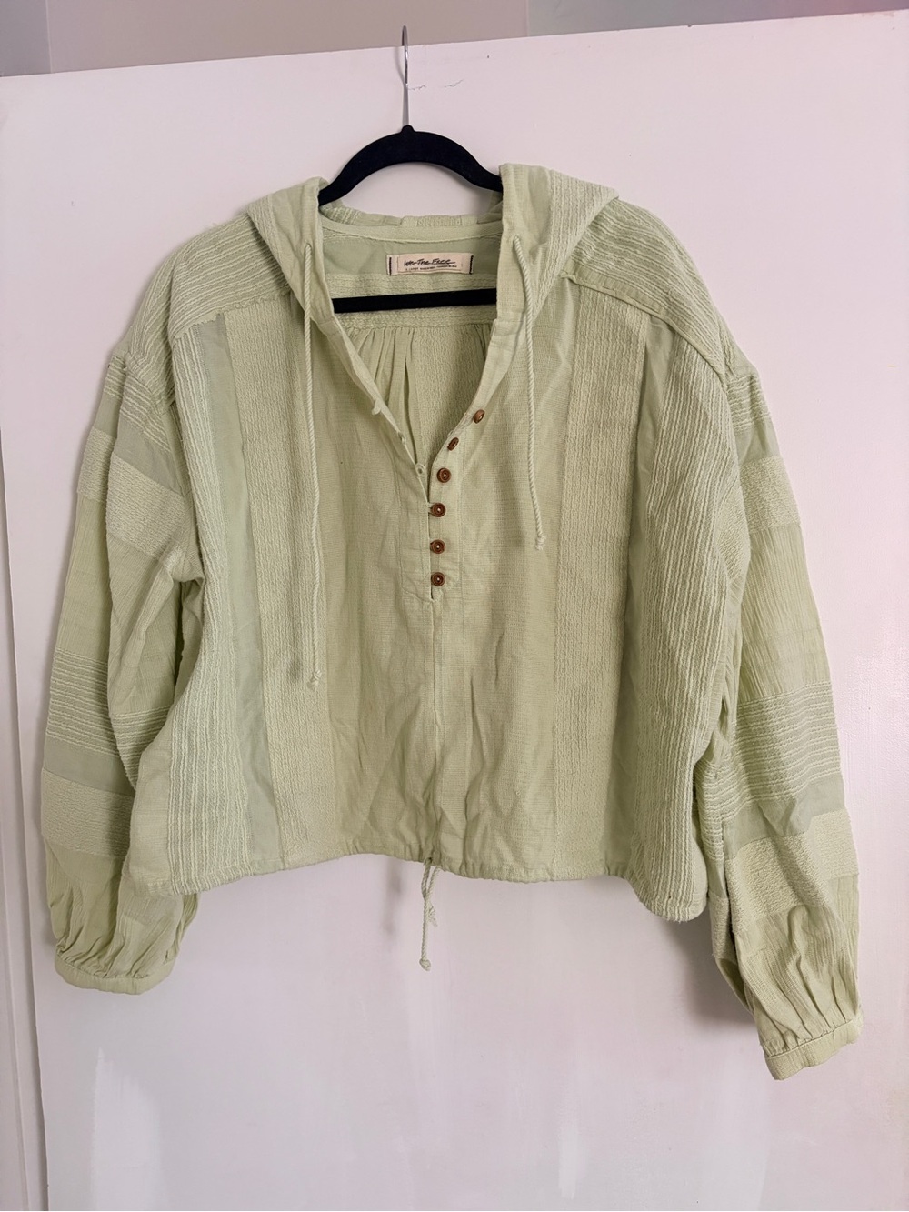 Free People Light Green Hooded Henley Pullover